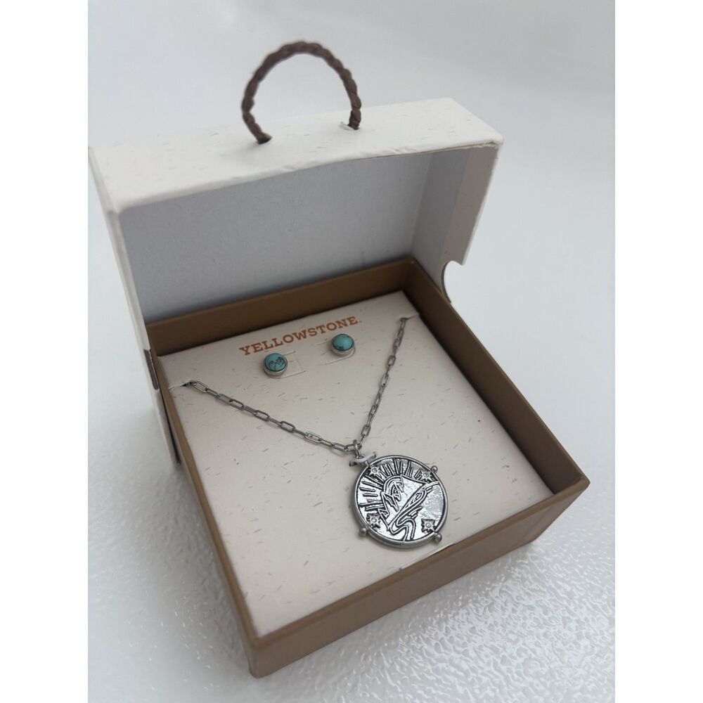 Yellowstone Silver-Tone Horseshoe Pendant Necklace & Stud Earring Set